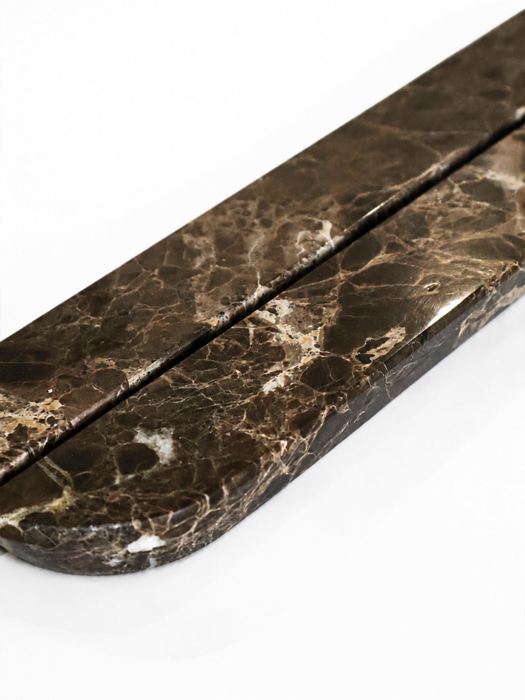 Pair of 32cm Dark Emperador natural stone cabinet handles by Formed Home.