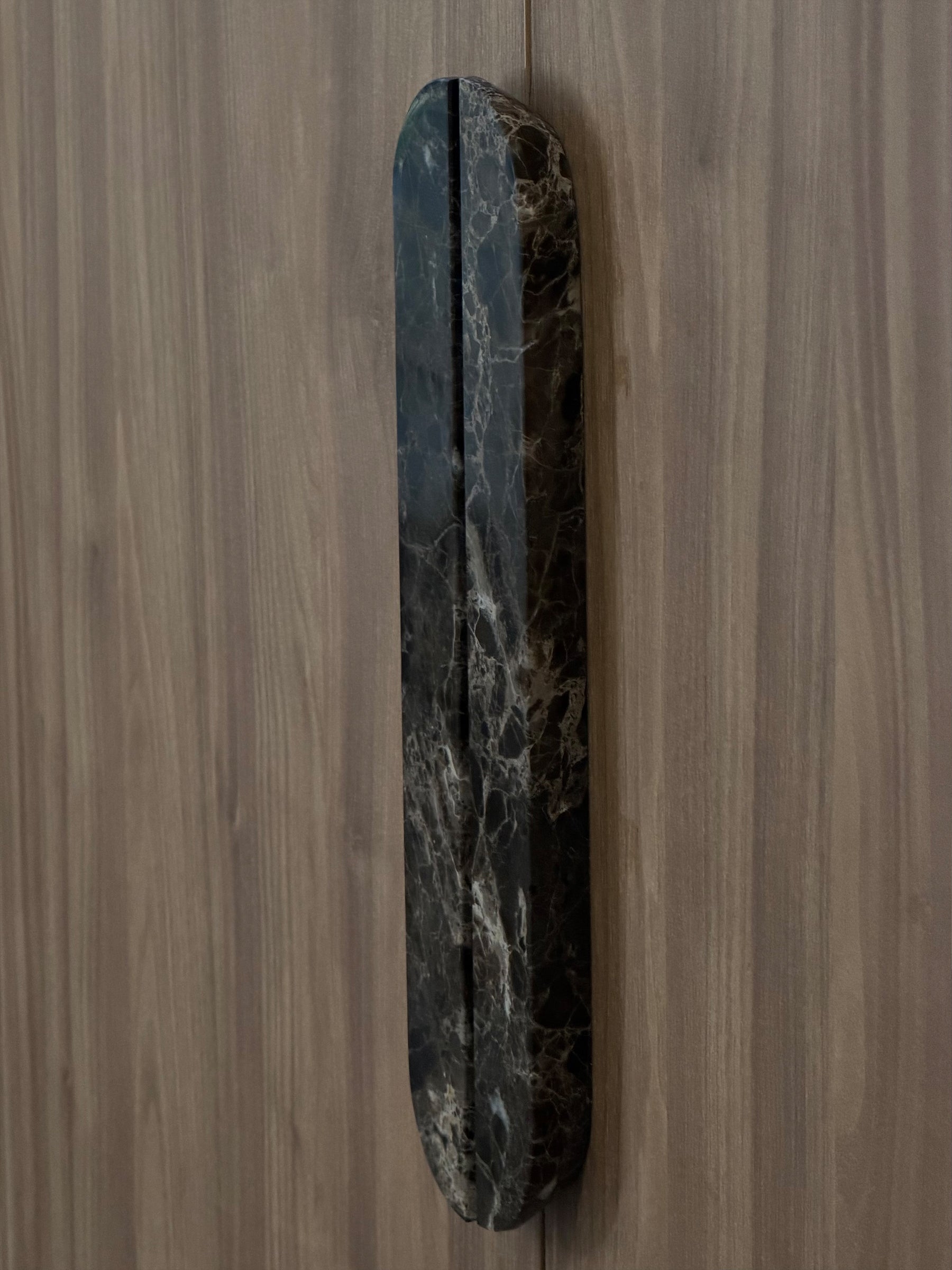 Pair of 32cm Dark Emperador natural stone cabinet handles by Formed Home.