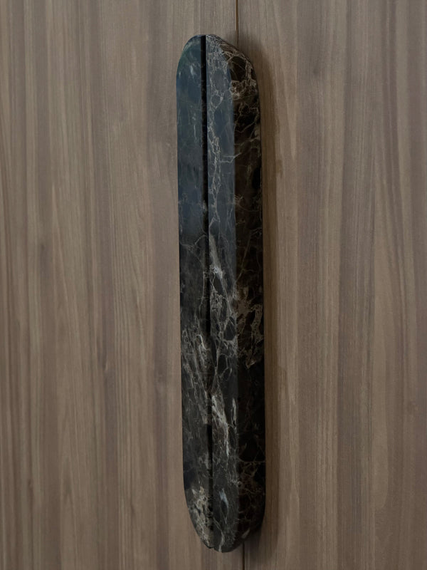 Pair of 32cm Dark Emperador natural stone cabinet handles by Formed Home.