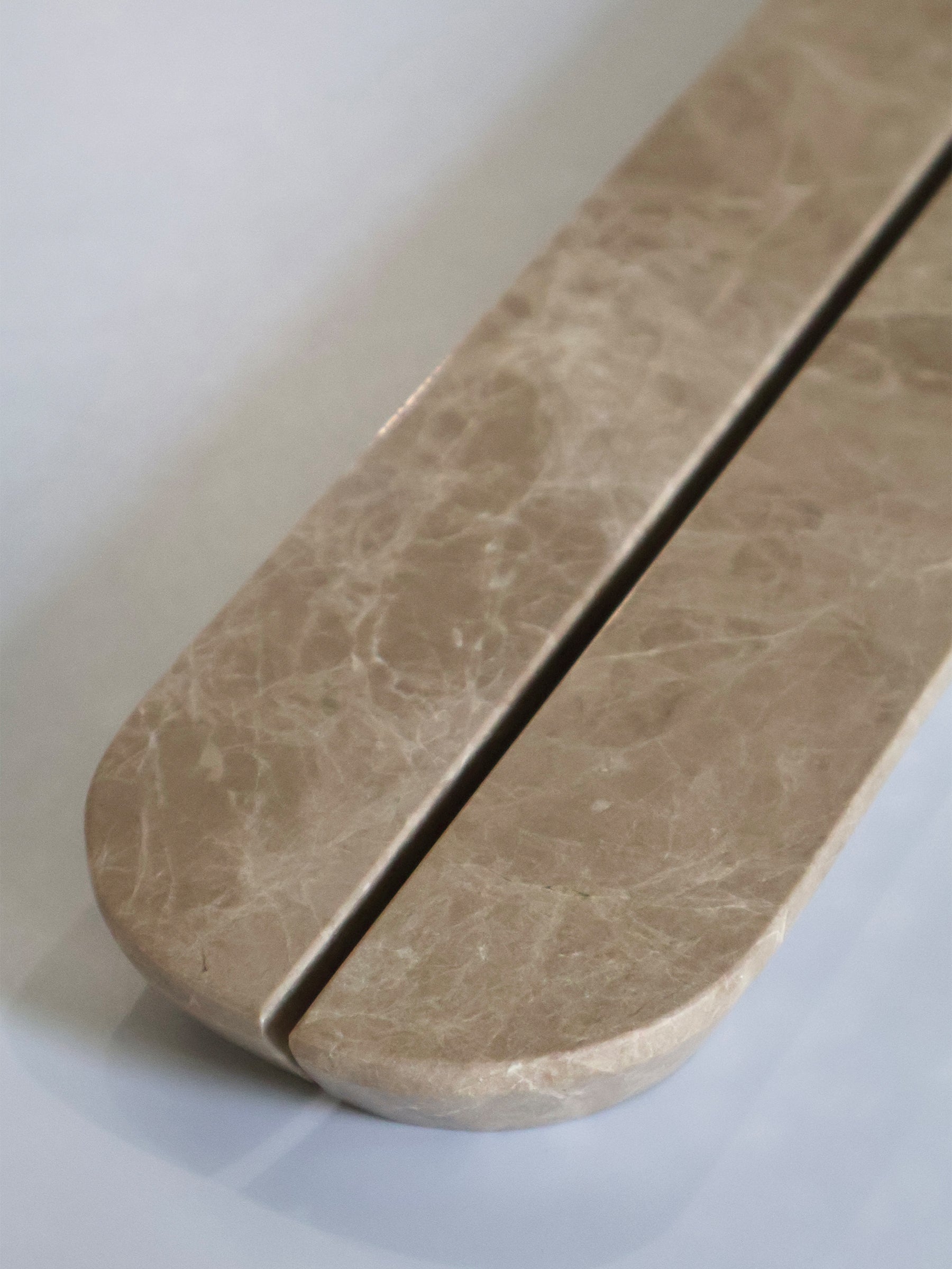 Pair of 32cm Light Emperador natural stone cabinet handles by Formed Home.