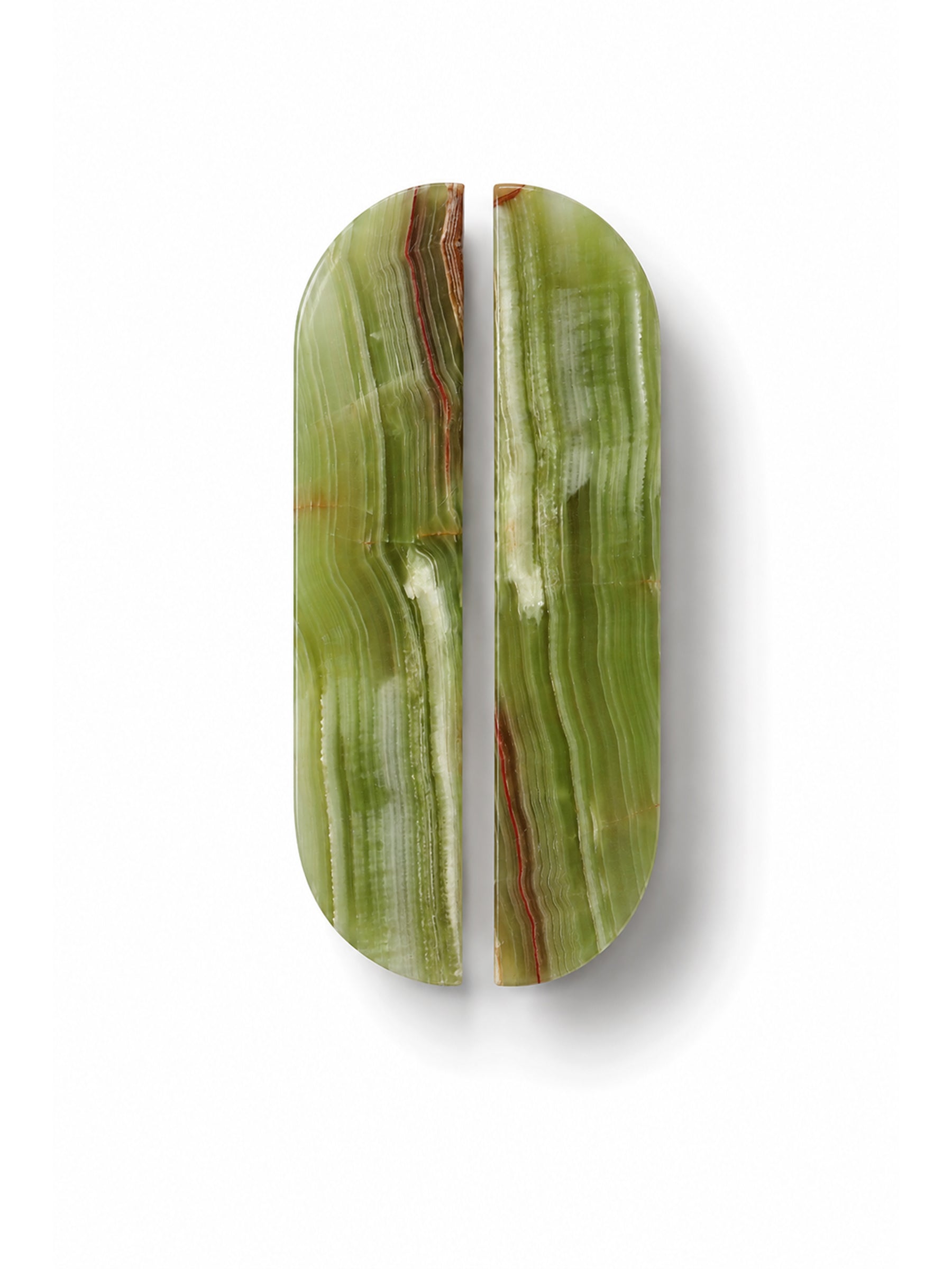 Pair of 16cm green onyx natural stone cabinet handles by Formed Home.