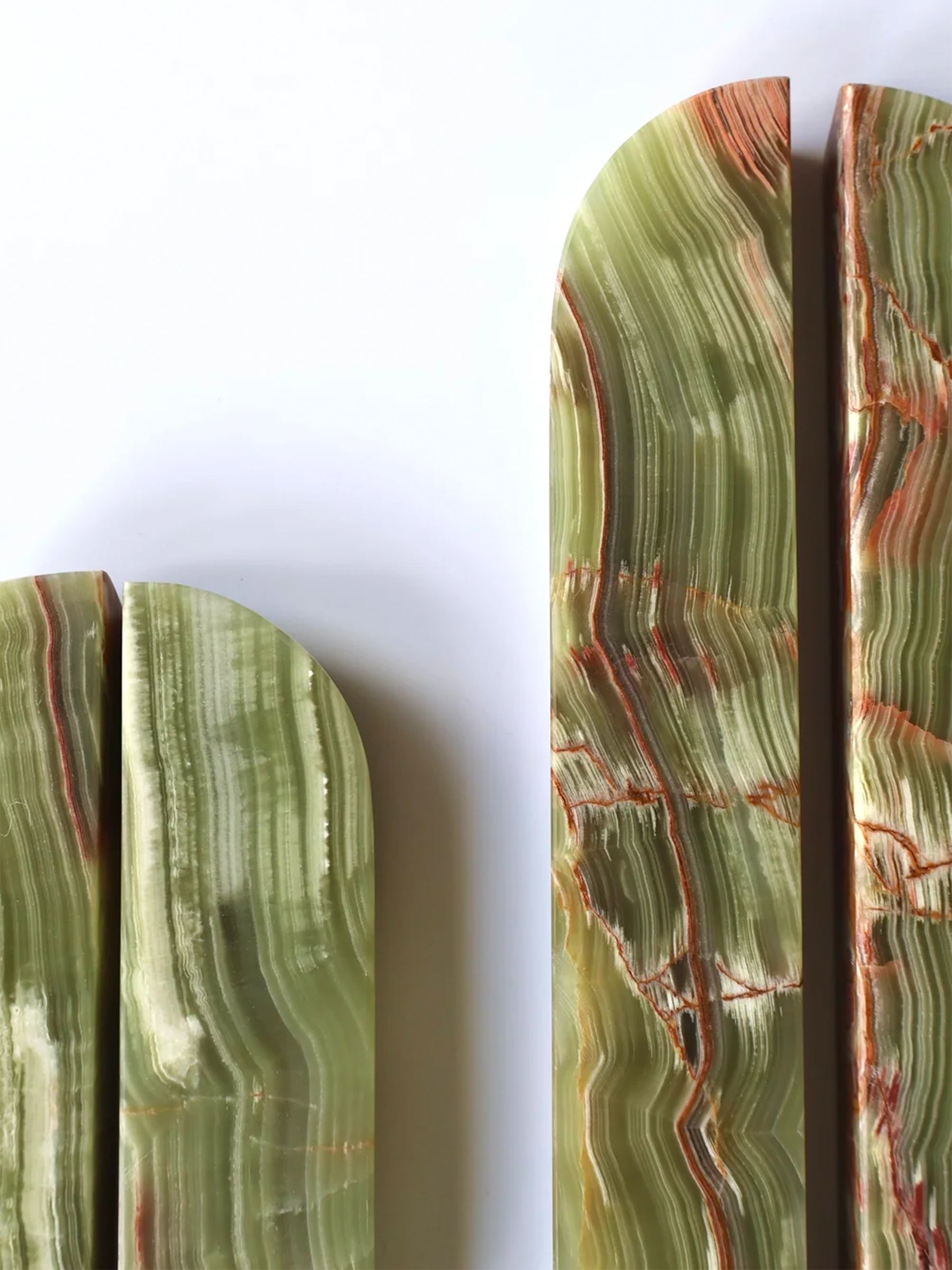 Pair of 16cm green onyx natural stone cabinet handles by Formed Home.
